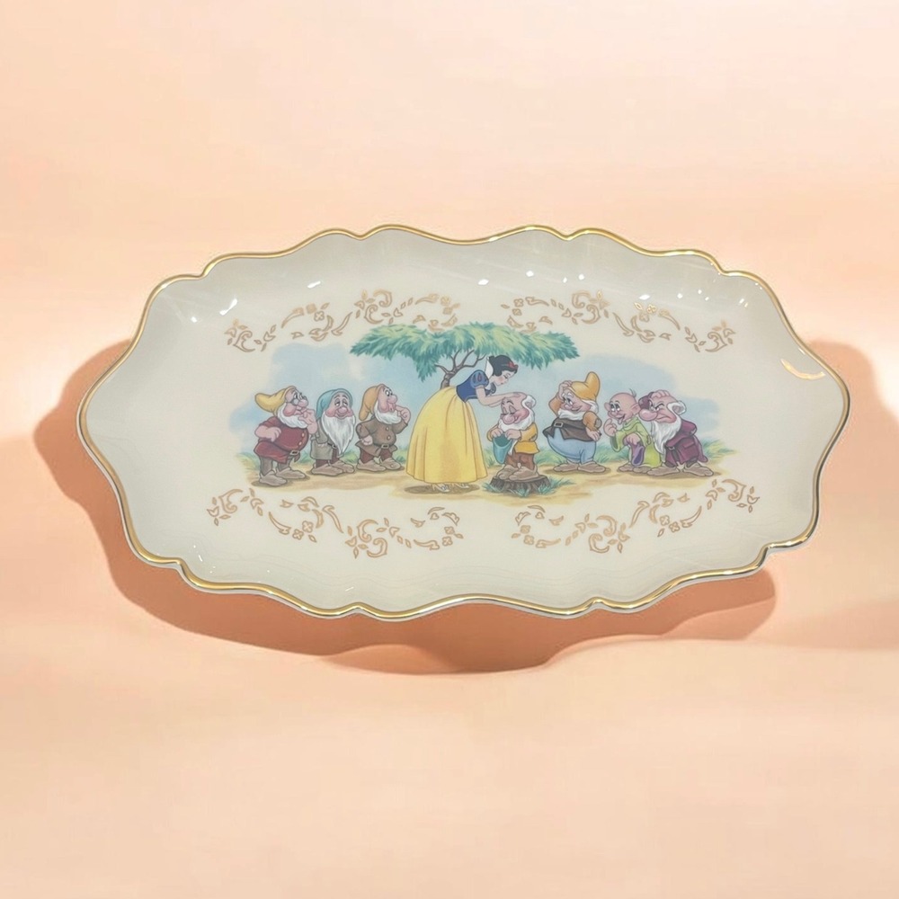 Vintage Disney Lenox Snow White Candy Dish Ivory China Seven Dwarfs Tray